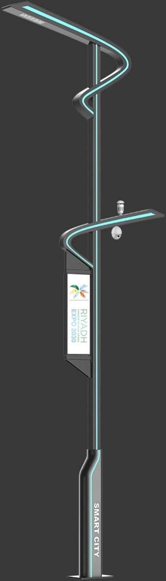 The Quantum smart pole, showing its luminaire, camera, sensors and digital display